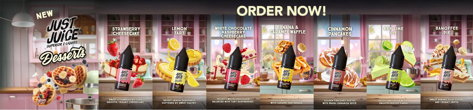 New Just Juice Dessert Nic Salt Range - Available in 5/10/20mg -