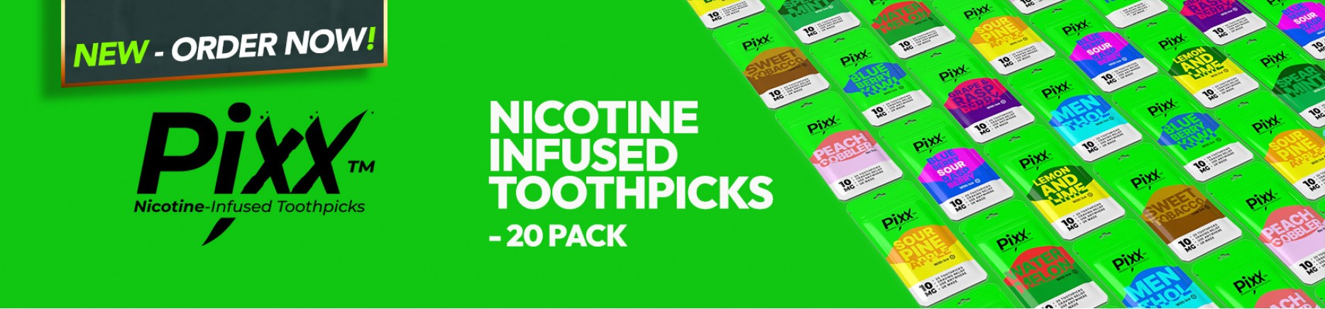 New Pixx Nicotine Infushed ToothPicks - 10 Flavours in 10mg - Or